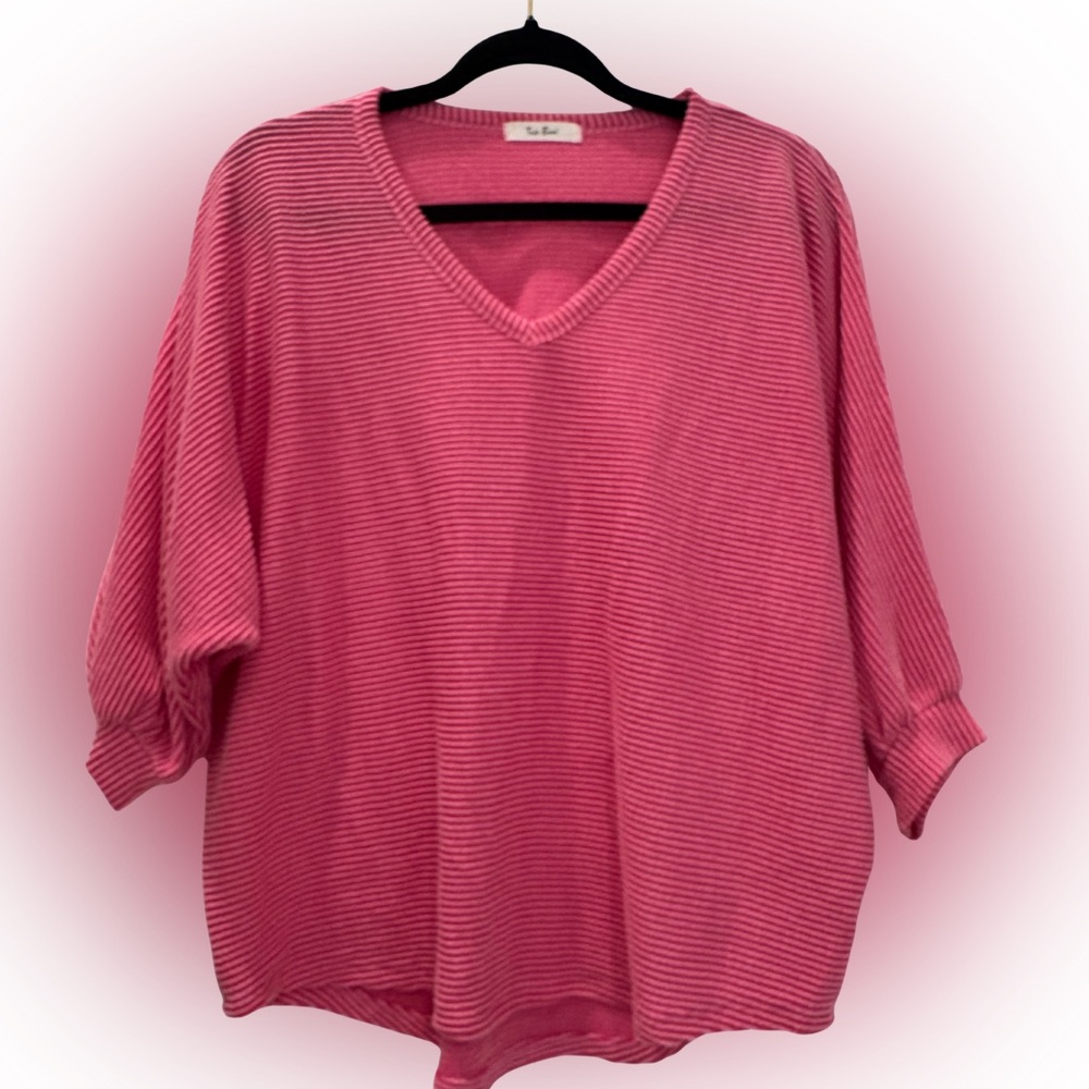 Pinko-Low V-Neck Ribbed Sweater/ Blouse- Small